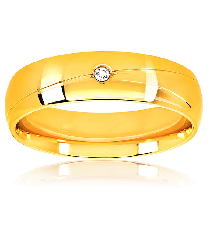 Men's Polished Crystal Gold Plated Stainless Steel Ring (6mm)