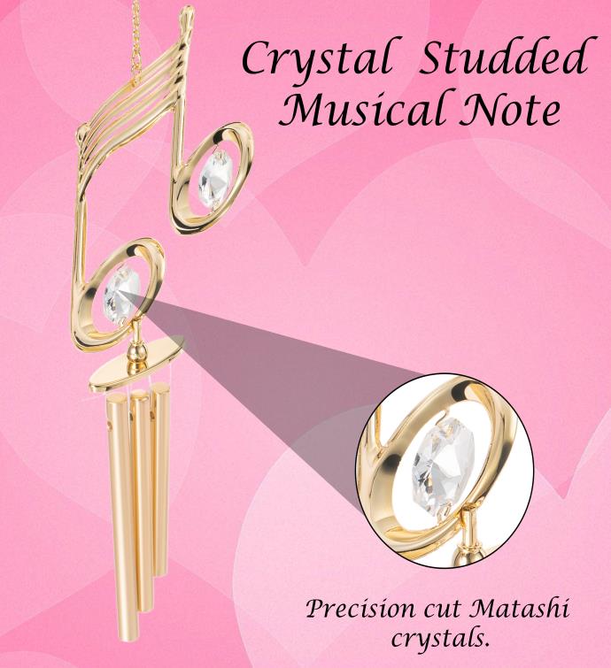 Matashi 24k Gold Plated Crystal Studded Musical Note Decorative Wind Chime