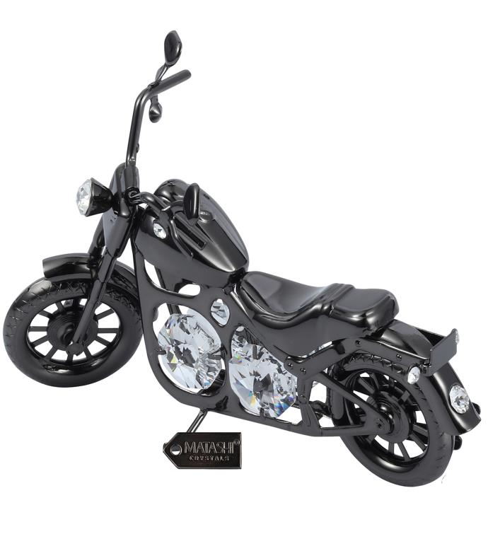 Gunmetal Grey Crystal Studded Motorcycle Ornament By Matashi