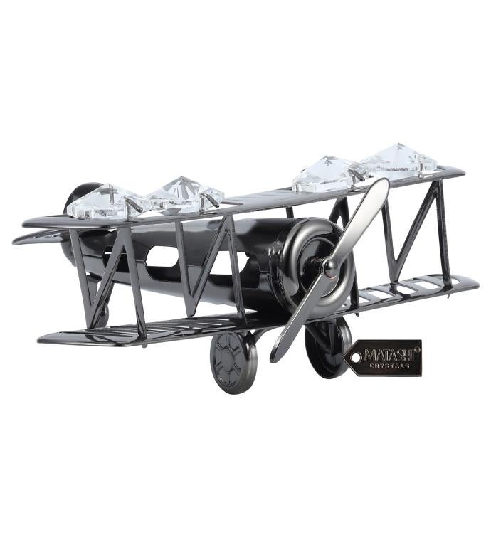 Gunmetal Grey Crystal Studded Bi Plane Ornament By Matashi