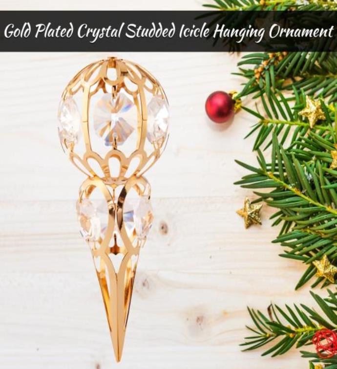 24k Gold Plated Crystal Studded Icicle Hanging Ornament By Matashi