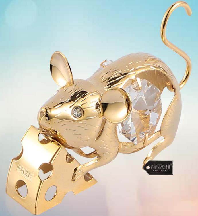 24k Gold Plated Mouse With Cheese By Matashi, Year Of The Rat