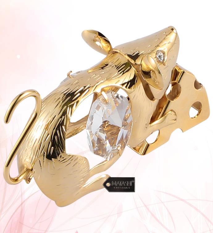 24k Gold Plated Mouse With Cheese By Matashi, Year Of The Rat