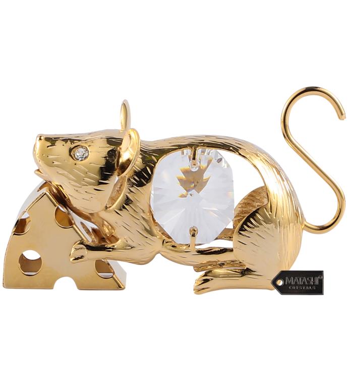 24k Gold Plated Mouse With Cheese By Matashi, Year Of The Rat