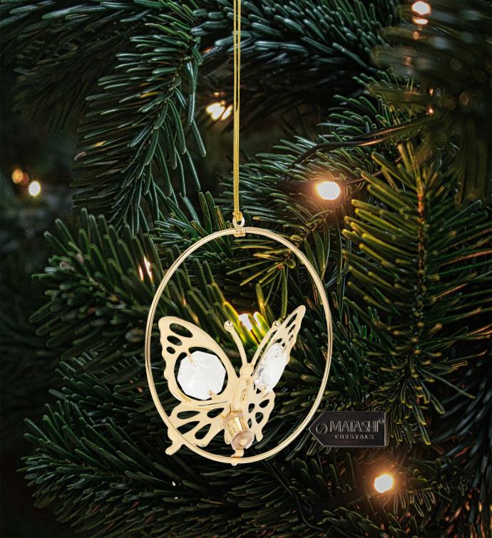 24k Gold Plated Butterfly In A Circle Hanging Ornament By Matashi