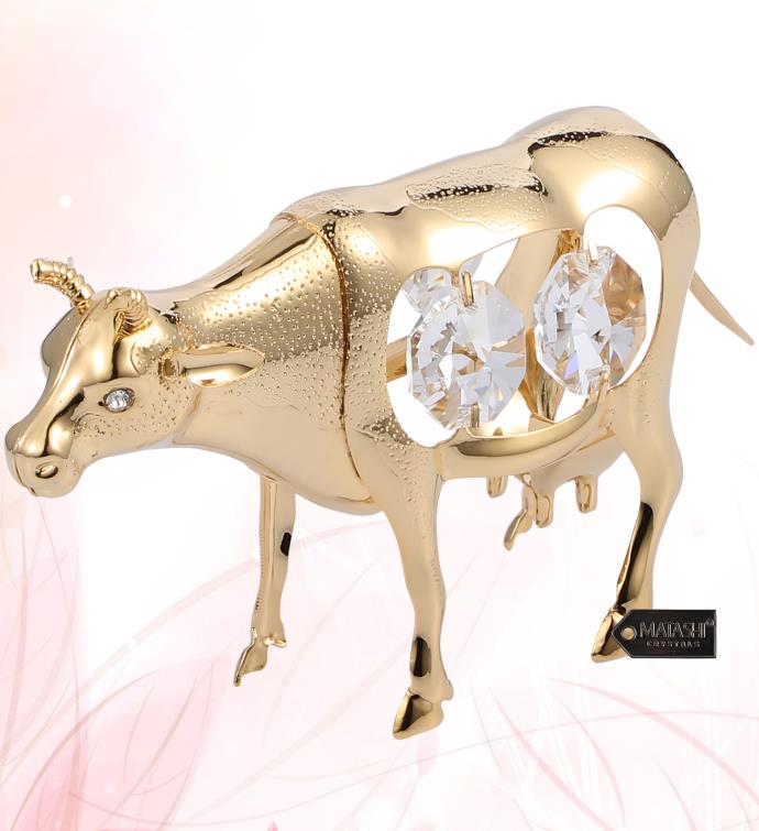 24k Gold Plated Crystal Studded Cow Figurine Ornament By Matashi