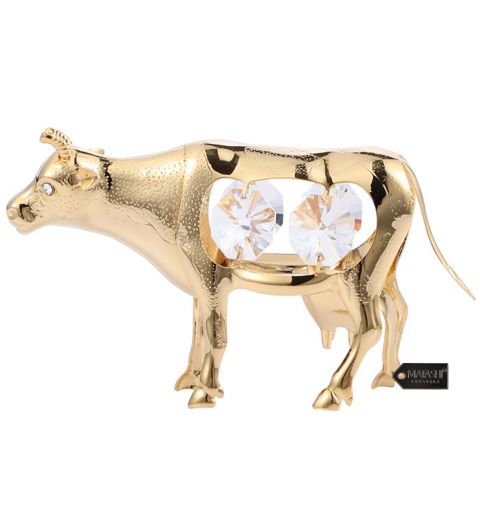 24k Gold Plated Crystal Studded Cow Figurine Ornament By Matashi