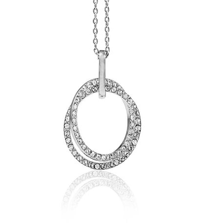 Matashi 18k White Gold Plated Double Circle Pendant Necklace With  Crystals
