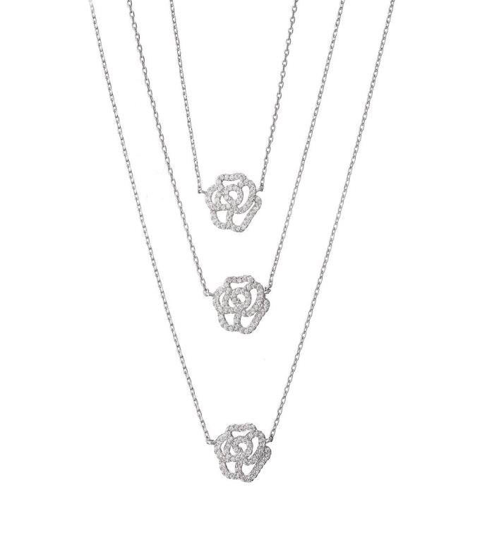 Matashi 3 Strand Rose Chain Necklace Jewelry For Women