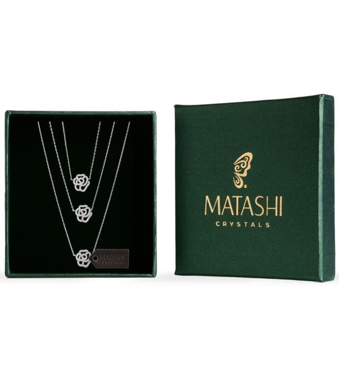 Matashi 3 Strand Rose Chain Necklace Jewelry For Women