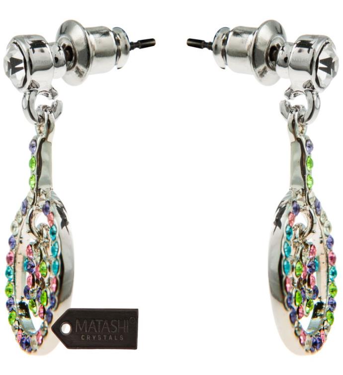 Rhodium Plated Earrings W/ Lucky 4 Leaf Clover Design & Crystals By Matashi