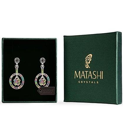 Rhodium Plated Earrings W/ Lucky 4 Leaf Clover Design & Crystals By Matashi