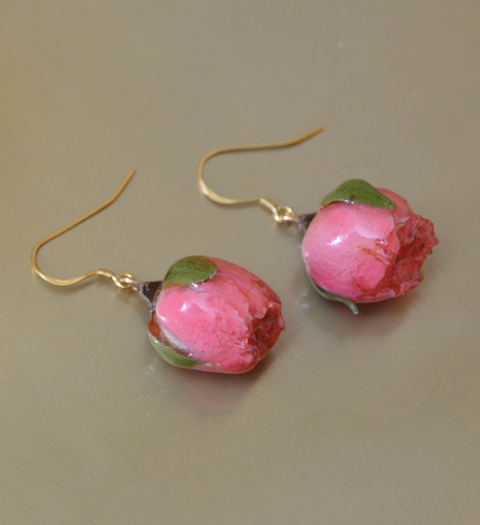 Real Rose Bud Earrings