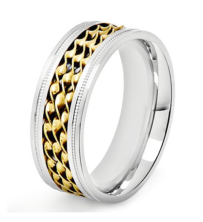 Polished Two Tone Stainless Steel Twisted Strands Ring
