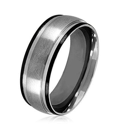 Men's Satin Finish Black Plated Edges Stainless Steel Ring