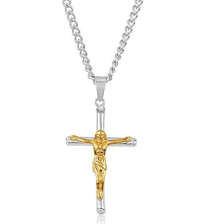 Polished Stainless Steel Crucifix Cross Pendant Necklace