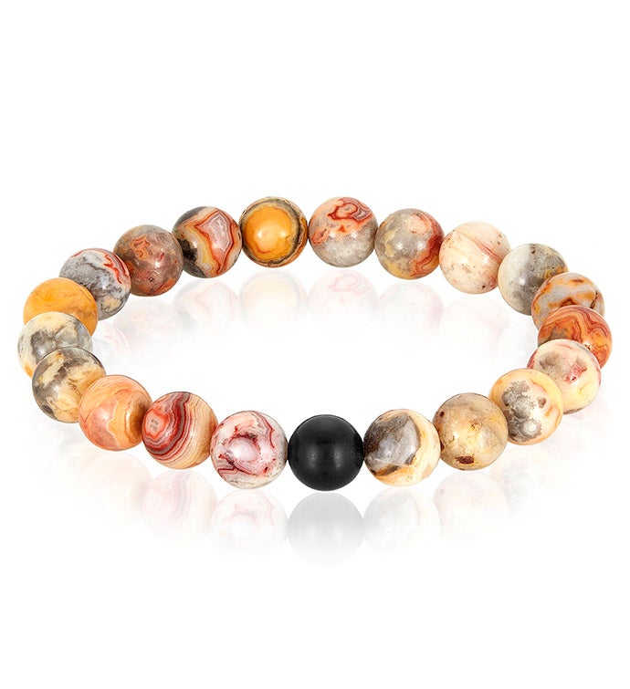 Crazy Lace Agate And Matte Onyx Stone Bead Stretch Bracelet  10mm