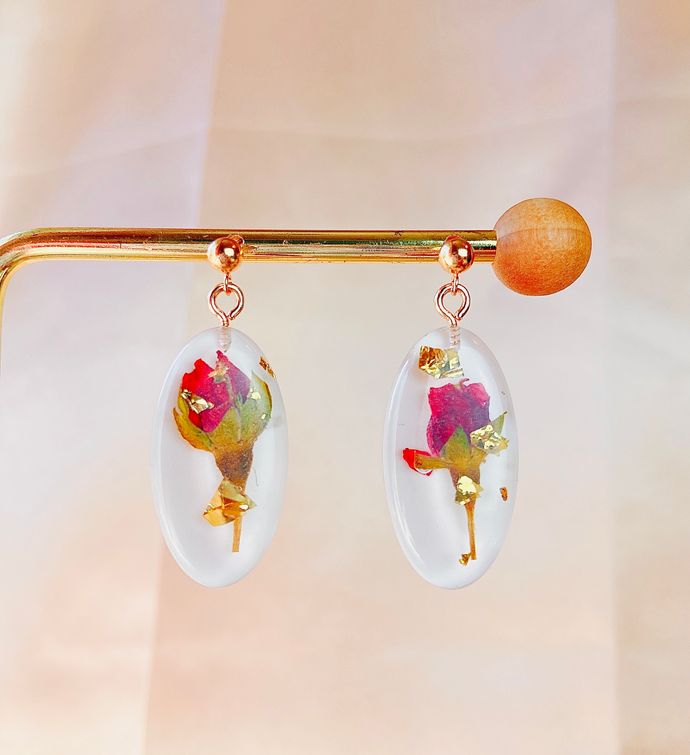 Dried Rose Resin Earrings