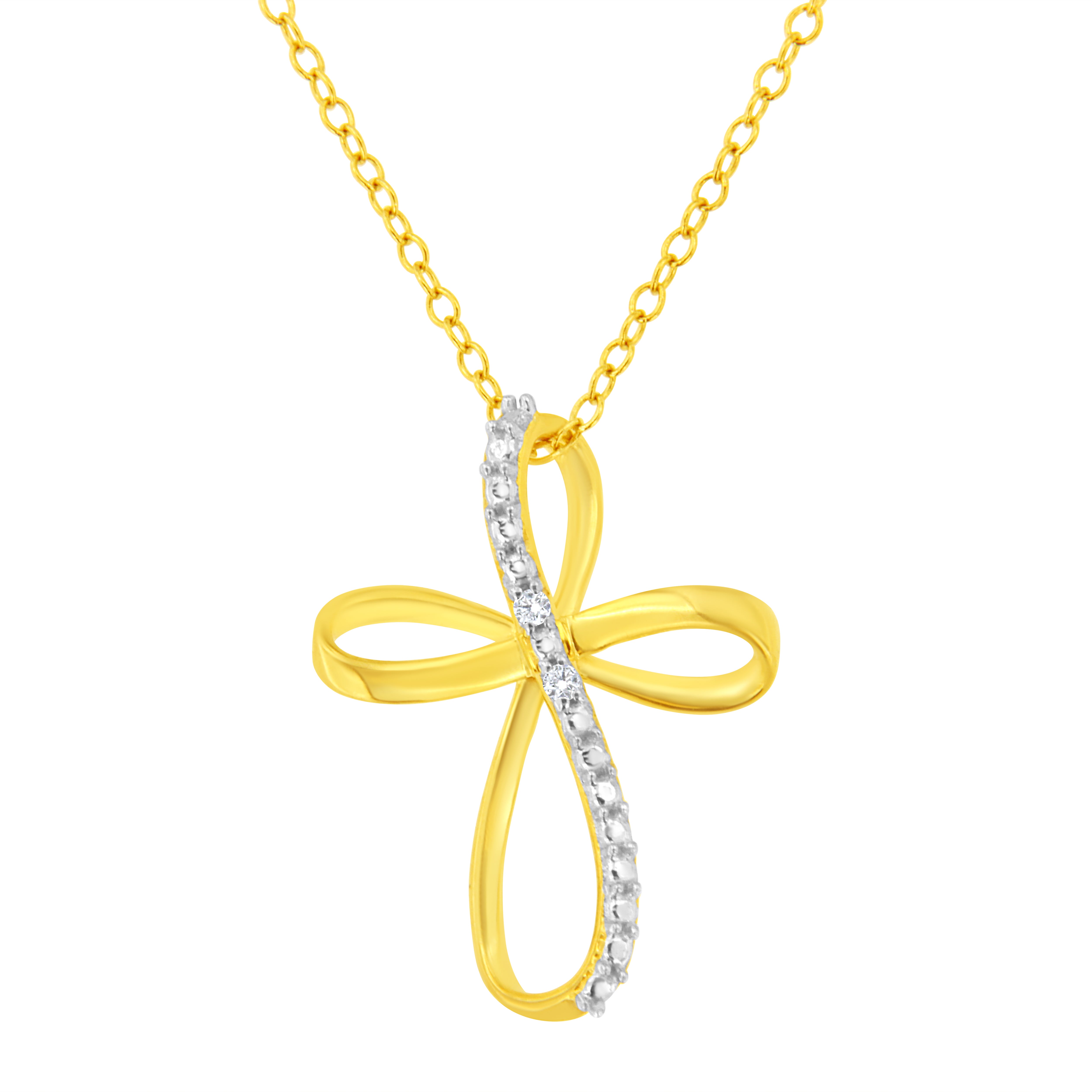 Silver Diamond Accent Cross Ribbon Pendant Necklace