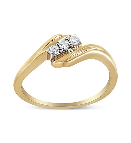 Yellow Gold Over Silver 1/10ct Three-stone Diamond Ring