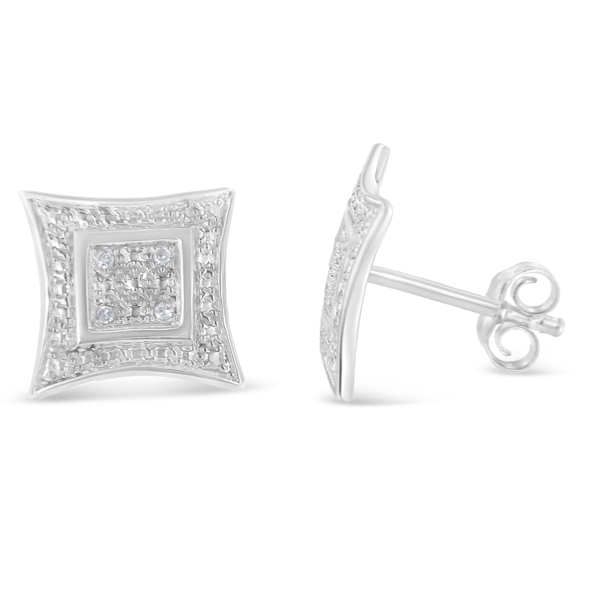 Silver Diamond Accent Halo Style Stud Earring