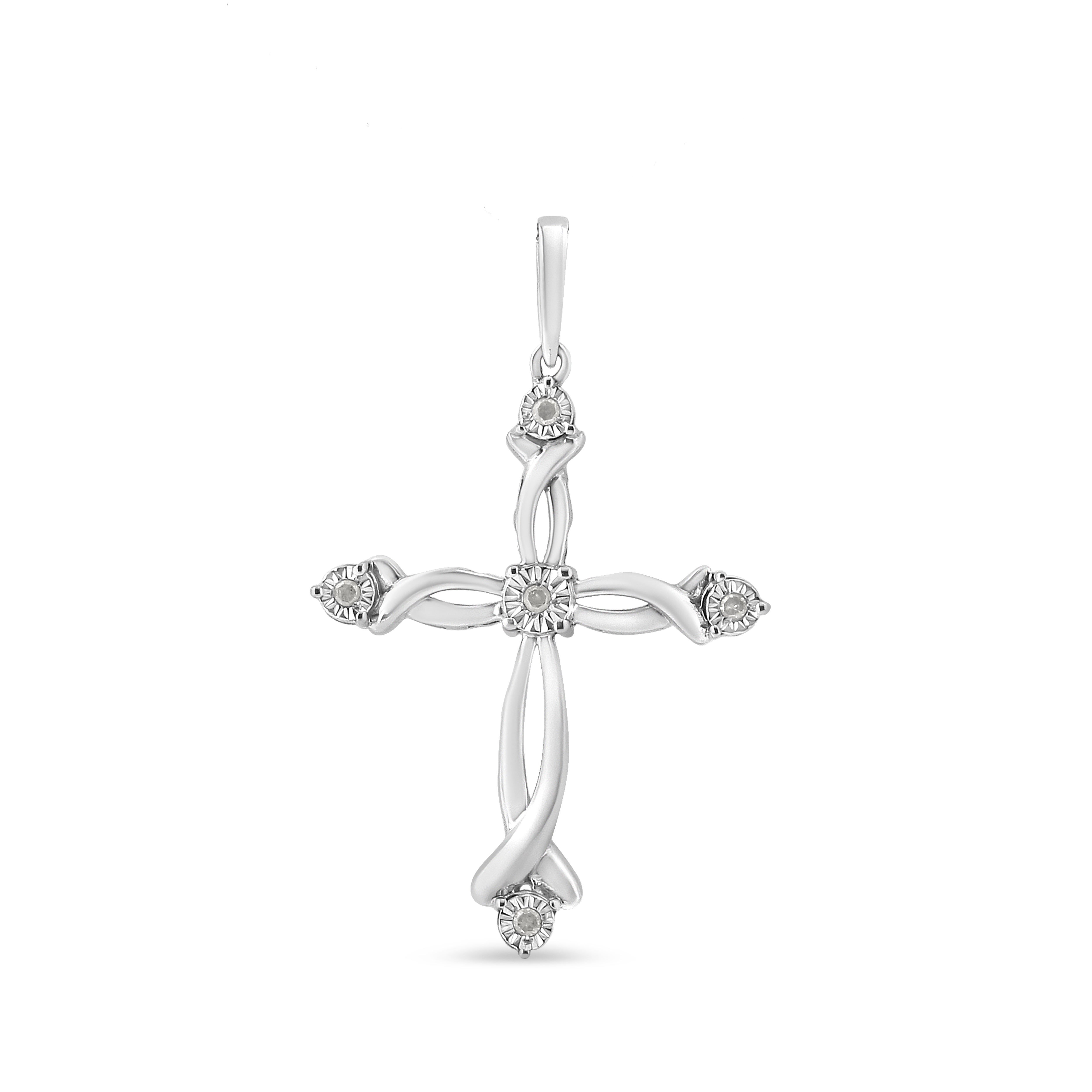 Sterling Silver Round Diamond Accent Cross Pendant Necklace