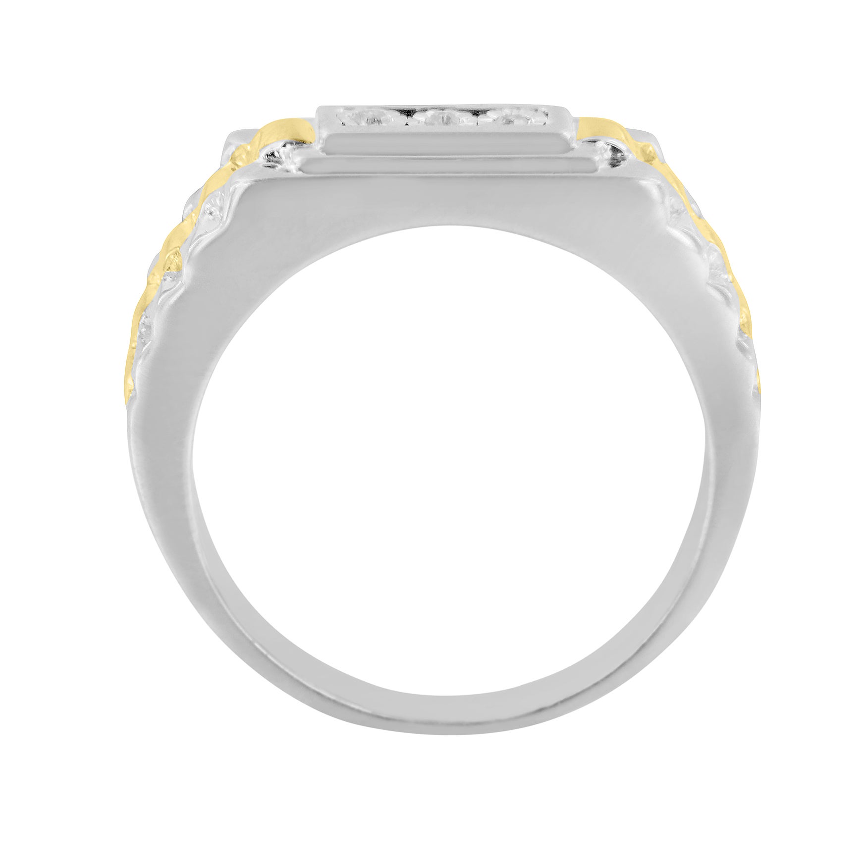 Yellow Gold Over Silver 3 Stone Diamond Men's Ring Band