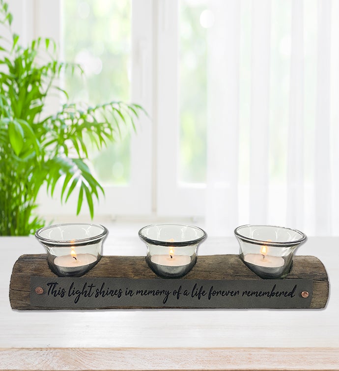 Forever Remembered Wooden Trio Tea Light Candle Holder And Match Set