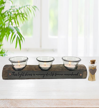 Forever Remembered Wooden Trio Tea Light Candle Holder And Match Set