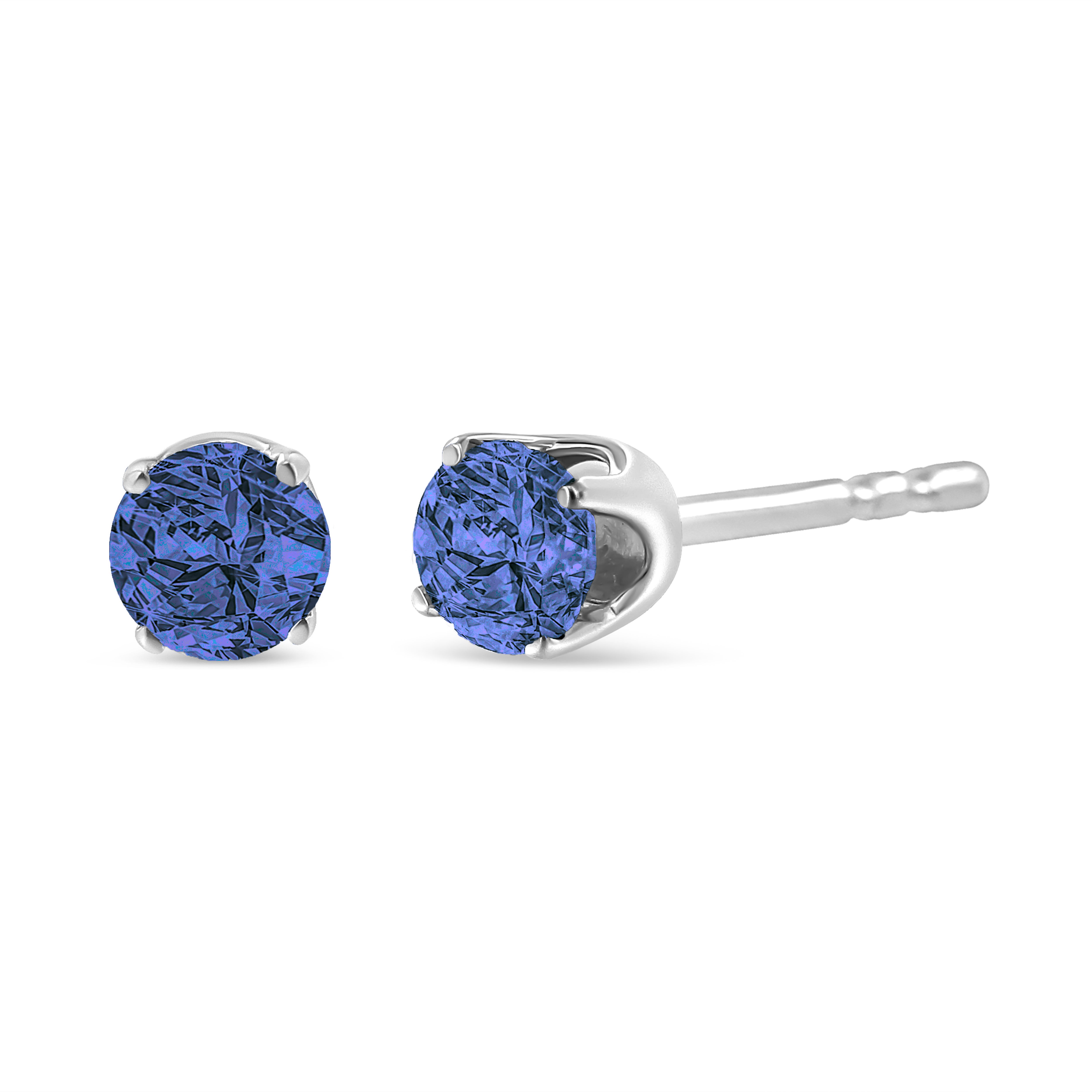 Sterling Silver 1/7 Ctw Round cut Diamond Stud Earrings   Blue