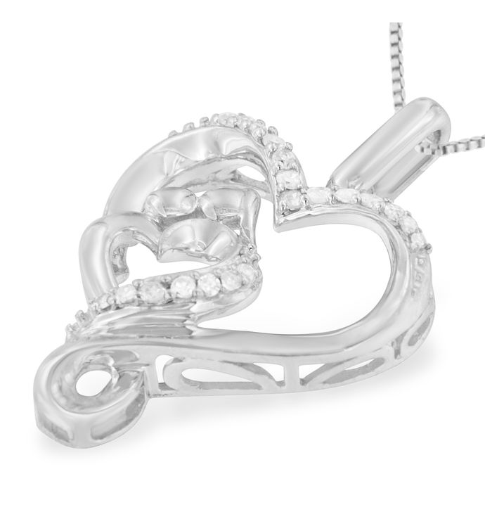 Sterling Silver 1/10 Ctw Diamond Open Heart Pendant Necklace