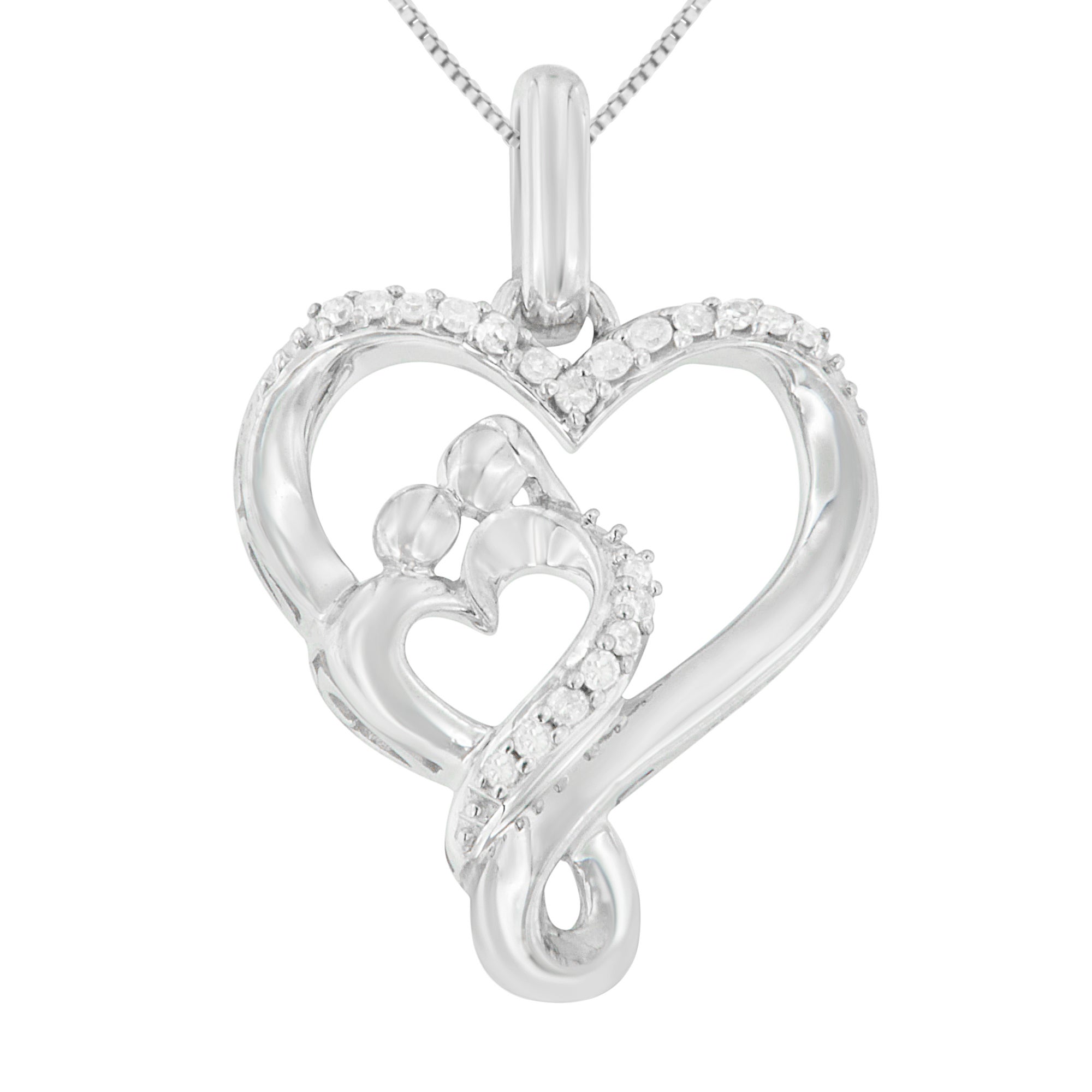 Sterling Silver 1/10 Ctw Diamond Open Heart Pendant Necklace