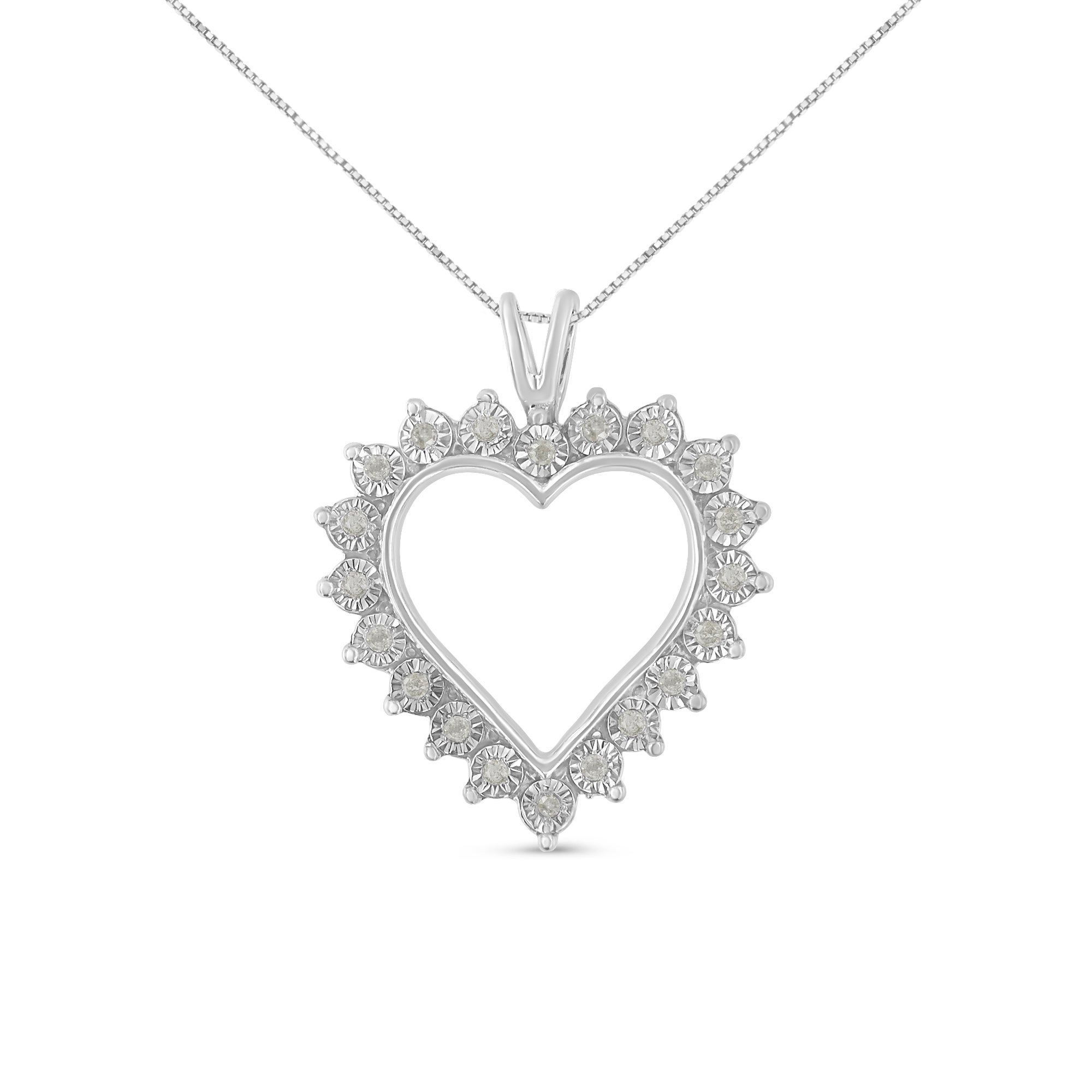 Silver Diamond Open Heart 18" Pendant Necklace