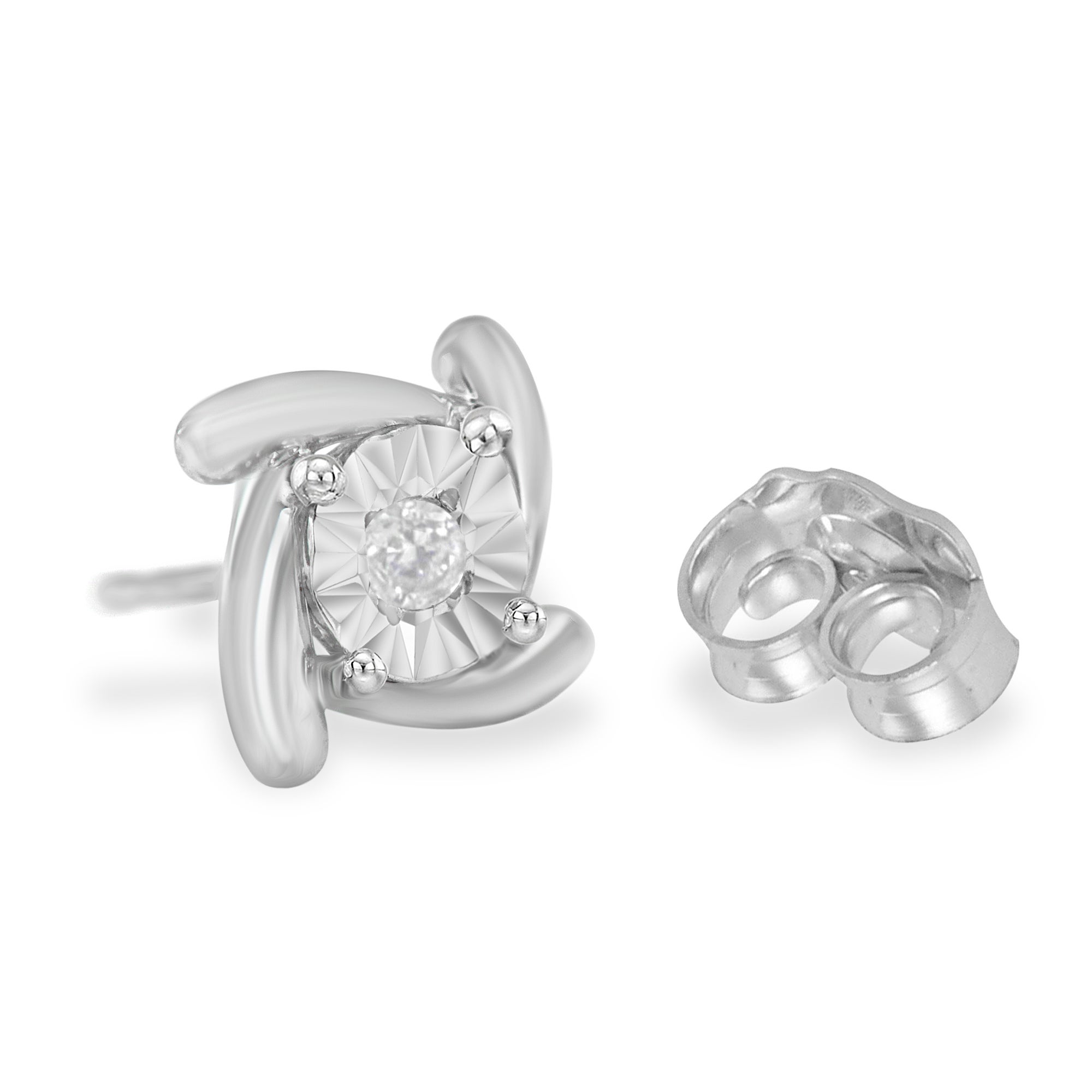 925 Sterling Silver 1/10 Carat Diamond Swirl Stud Earrings