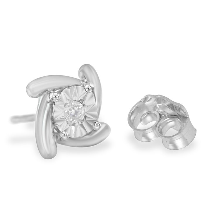 925 Sterling Silver 1/10 Carat Diamond Swirl Stud Earrings