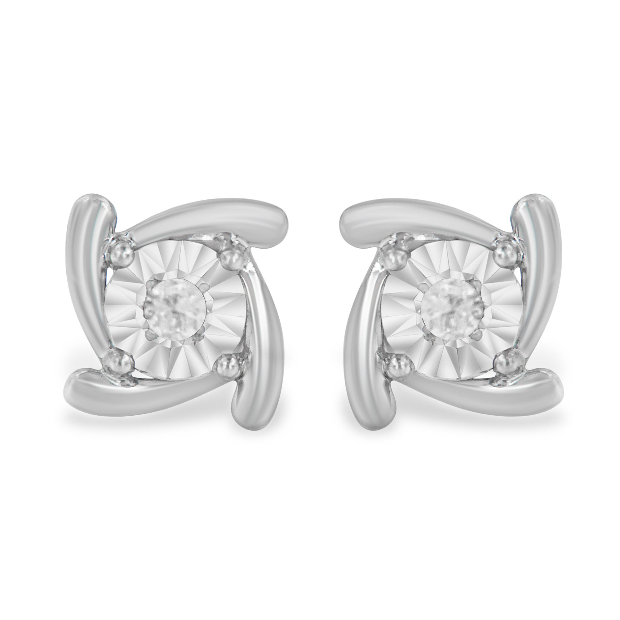 925 Sterling Silver 1/10 Carat Diamond Swirl Stud Earrings