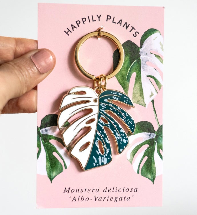 Variegated Monstera Deliciosa Albo Keychain, Plant Gifts