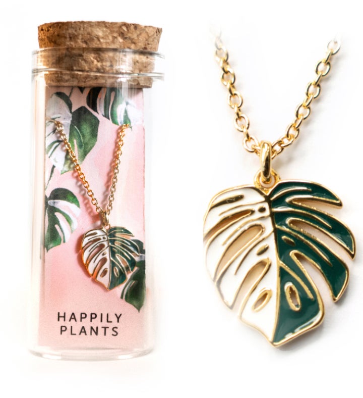 Variegated Monstera Albo Necklace 18k Gold