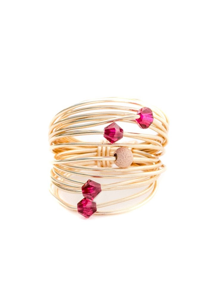 Marcia Wire Wrap Ring W/ Ruby Swarovski Crystals 