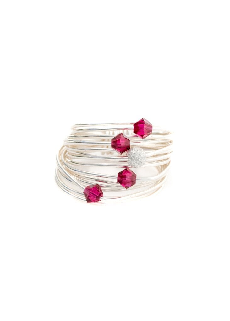 Marcia Wire Wrap Ring W/ Ruby Swarovski Crystals 