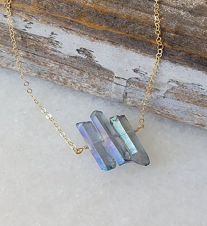 3 Mystic Grey Qtz Crystal Pendant Necklace 