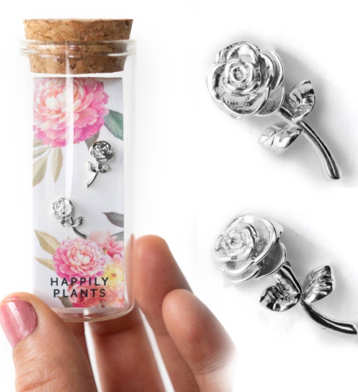 18k Gold Peony Flower Earring Set