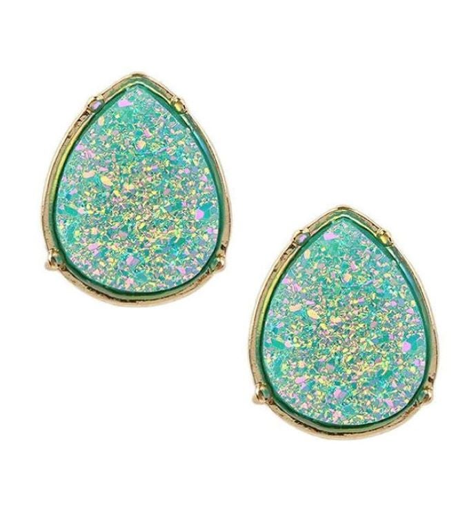 Aqua Blue Druzy Stud Earring