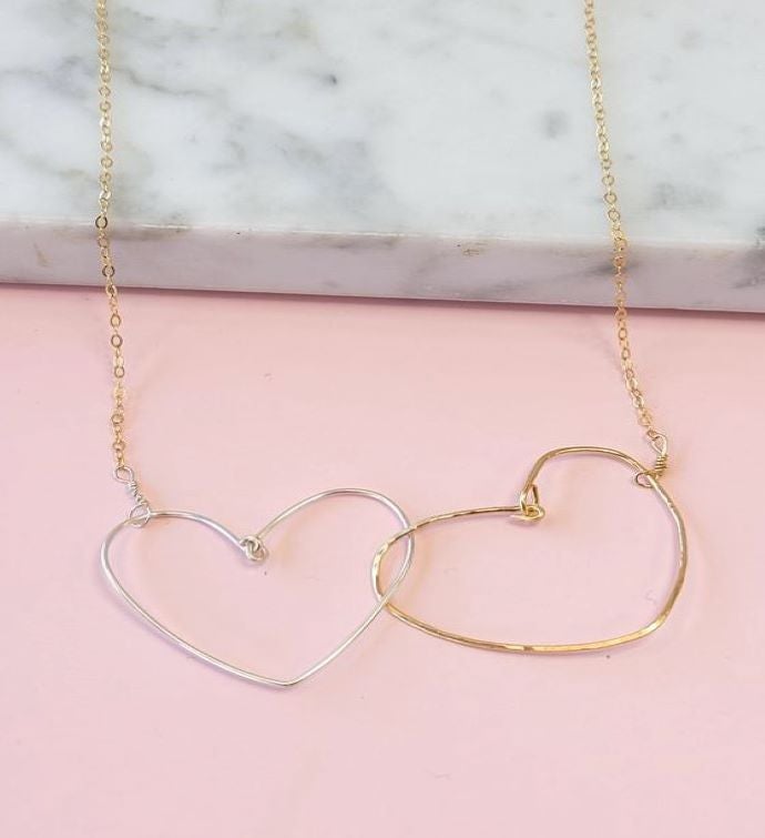 Heart to Heart Pendant Necklace in Gold and Silver