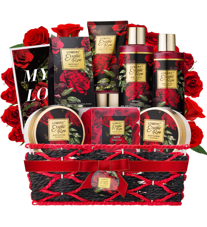Spa Gifts for Women, Bath & Body Gift, Exotic Rose Gift Basket