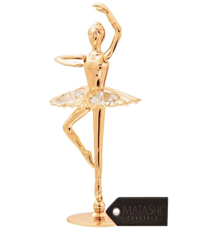 Matashi 24k Gold Plated Crystal Studded Ballerina With Arm Up Figurine