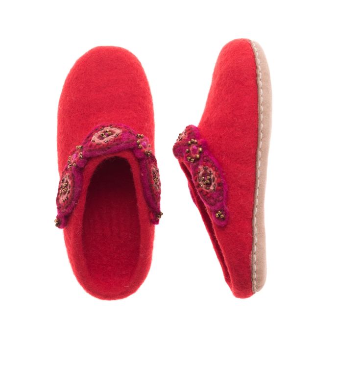 Red Jeweled Cuff Slipper