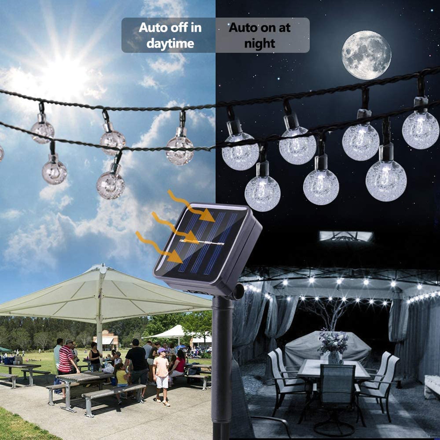 19.7" 40 Led Solar Water Droplet Crystal Ball Fairy String Light 8 Modes -