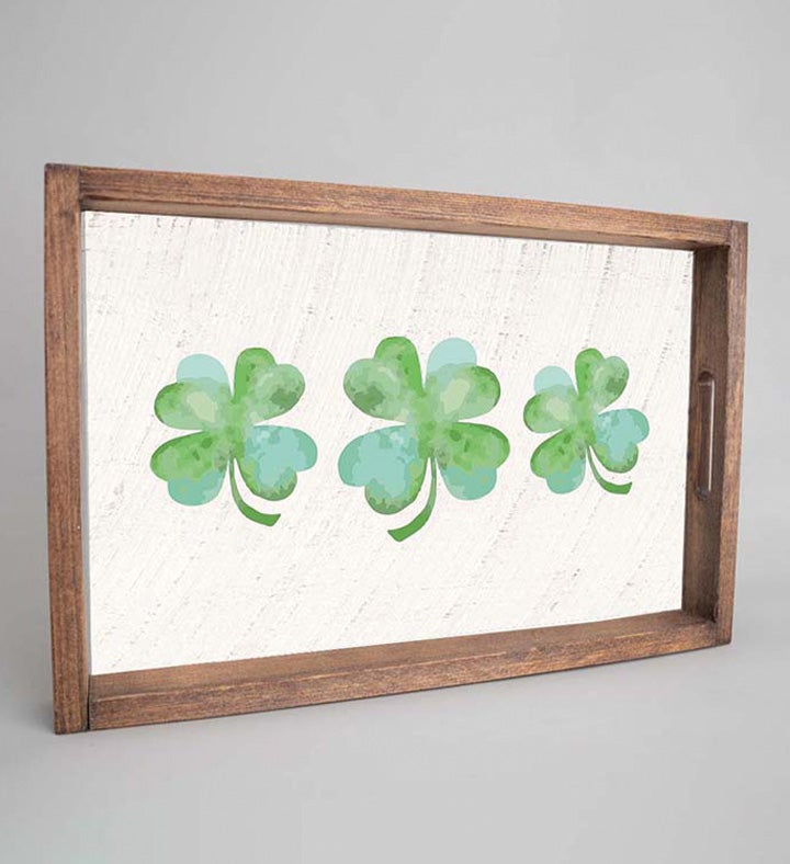 Watercolor Shamrocks Wooden Serving Tray