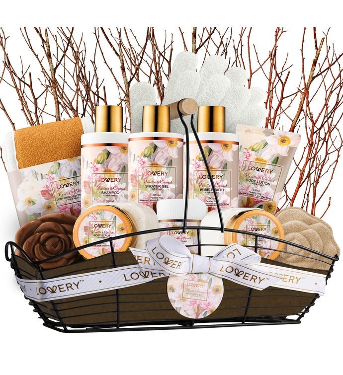 Deluxe Vanilla Coconut Home Spa Gift Basket, 13 Piece